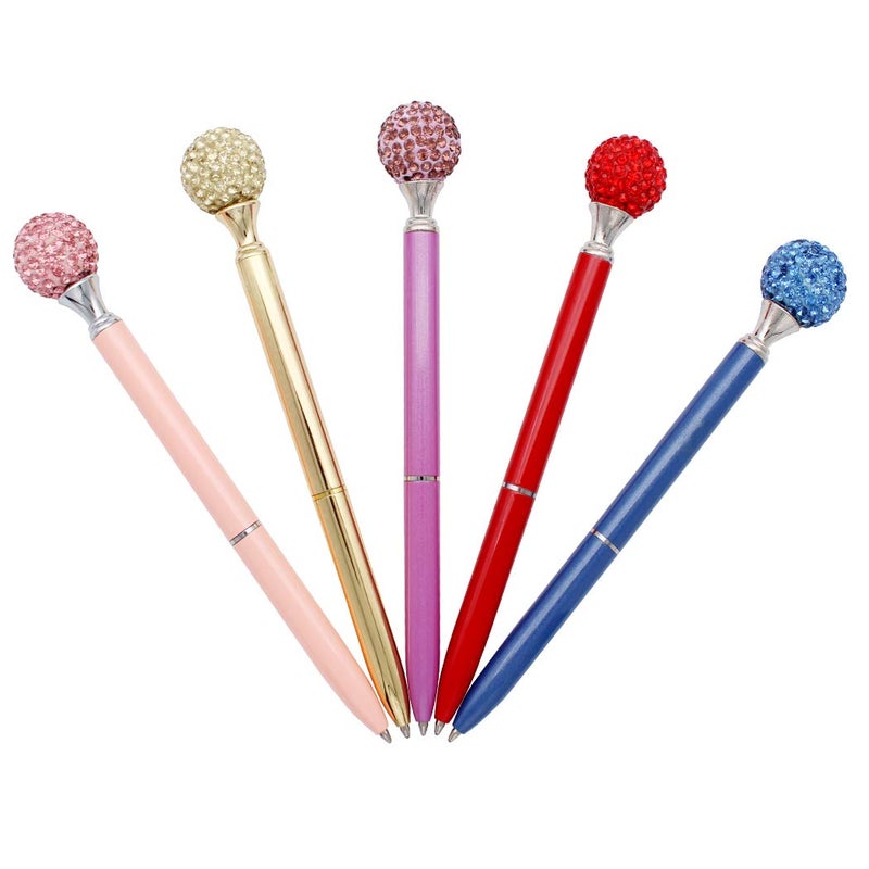 Gullor 5PCS Diamond Ball Retractable Ballpoint Pen, Bling Metal Ballpoint Pens, Multicolor A - Image 2